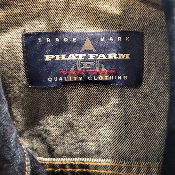 Vintage 90s Y2K Phat Farm Denim Blue Jean Button Up Jacket 3XL - Picture 8 of 9